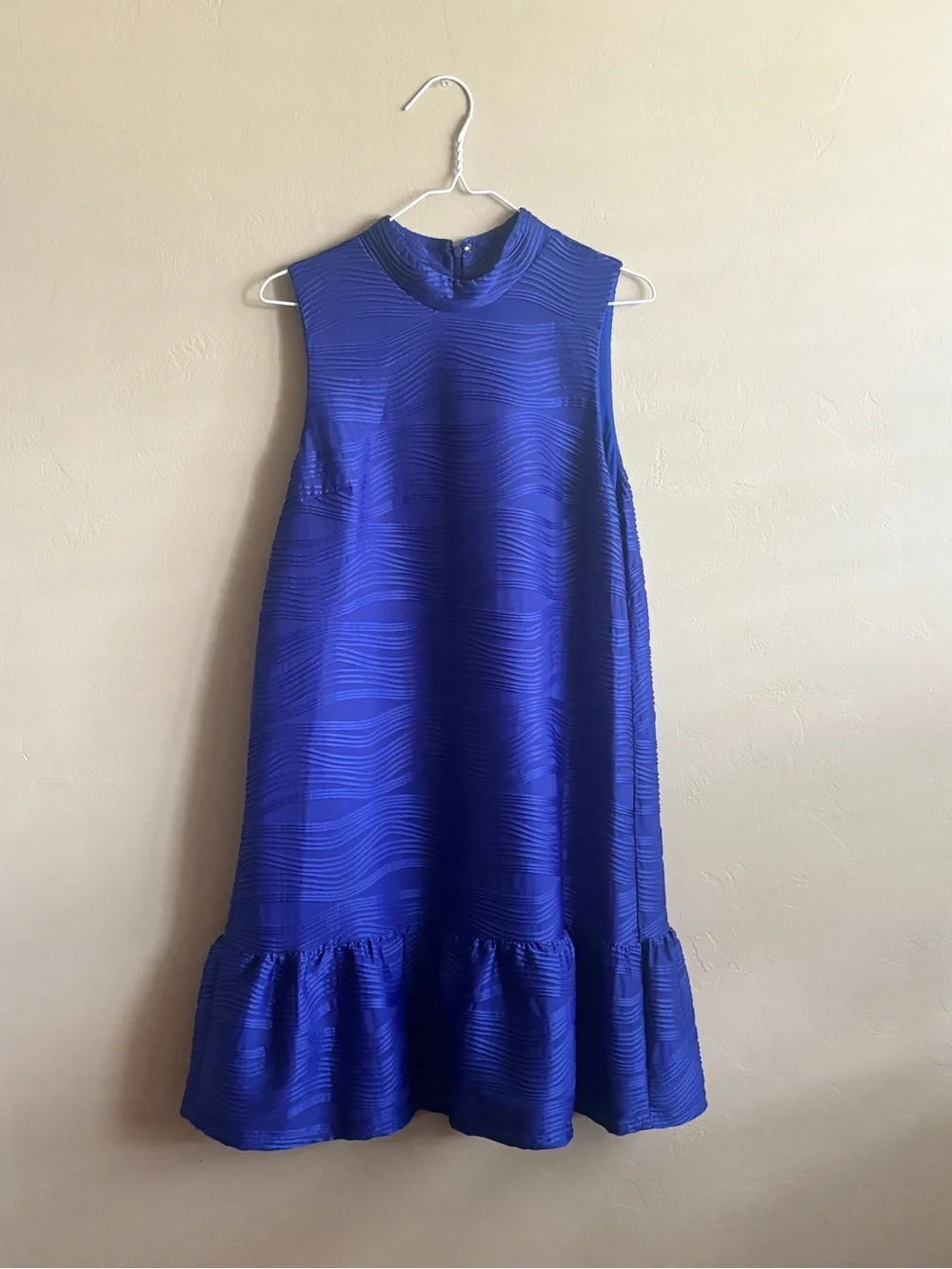 Anthropologie Hutch Mollie Royal Blue Textured Mock Neck Flounce Hem Size Lg